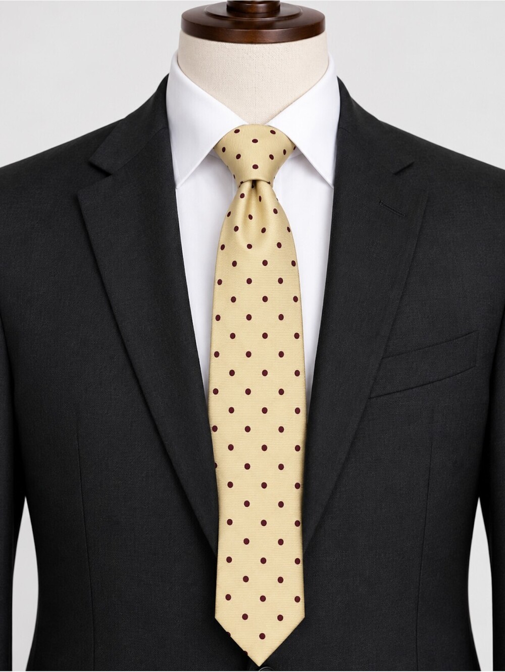 Paul Stuart Silk Tie Cream Burgundy Polka Dot Classic Made USA Mens